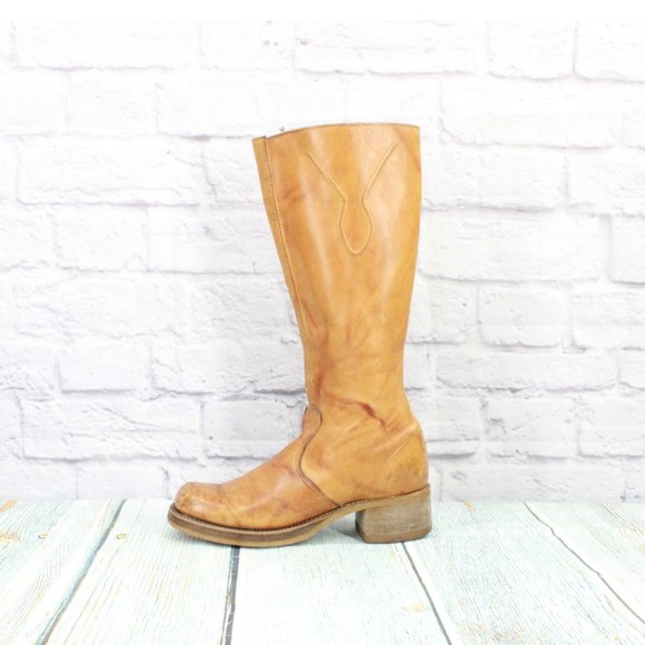 Unbranded Shoes - Women's Brown Leather Side Zipper Knee High Block Heel Boots USA Made 6.5 M